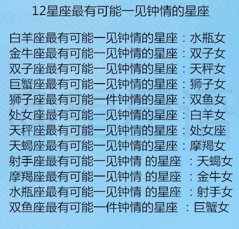 12星座中最容易一见钟情的星座，以及其独特爱好